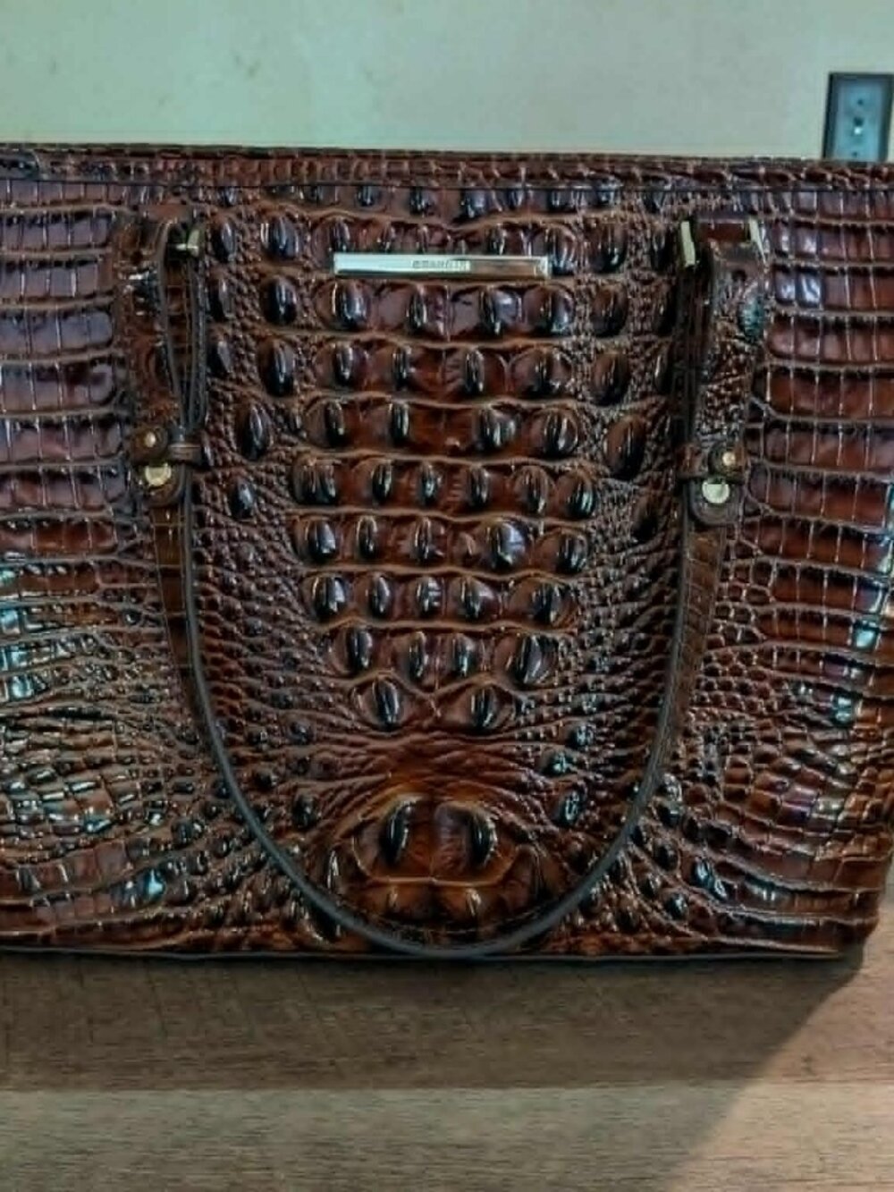 Brahmin Crocodile Embossed Asher Tote Pecan Melbourne Medium VGUC